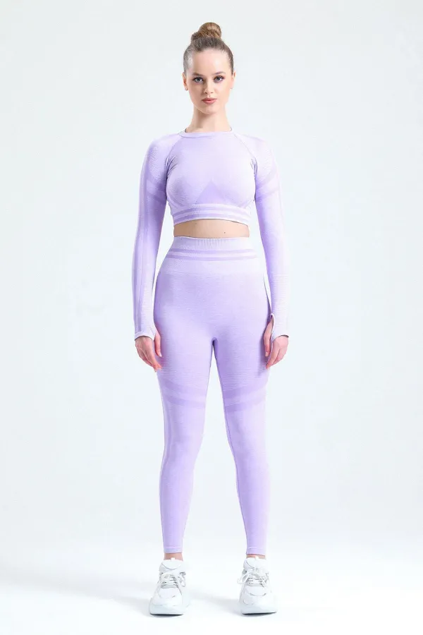 Mısırlı Kadın Kalça Toparlayıcı Çemberli Crop-Tayt Takım Lila