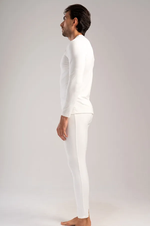 Ensemble de sous-vêtements homme à manches longues et col rond, écru