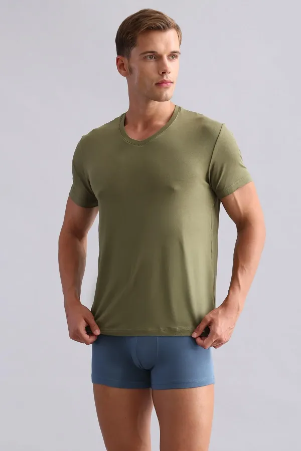 Mısırlı BAMBOO ZEUS LUXURY Regular Fit V-Neck Undershirt/T-Shirt Khaki Olive