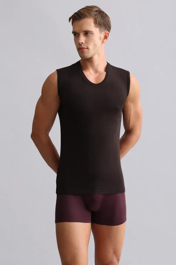 Mısırlı BAMBOO HERCULES Slim Fit V-Neck Athletic Tank Top / T-Shirt Brown