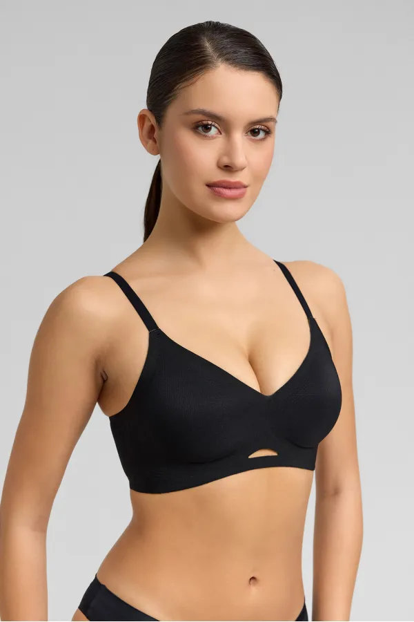 Kadın Petek Desen Hayalet Sütyen Siyah