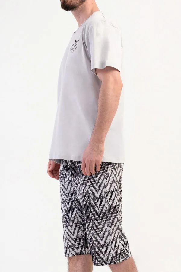 Ensemble Capri à manches courtes en coton pour homme, gris pierre, de style égyptien