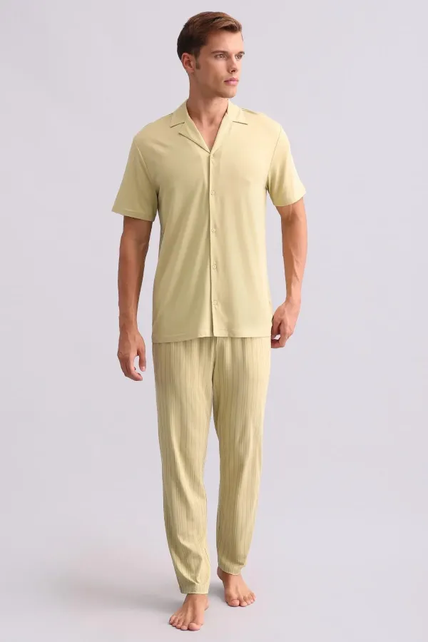 Chemise égyptienne pour homme en bambou à manches courtes, vert sauge