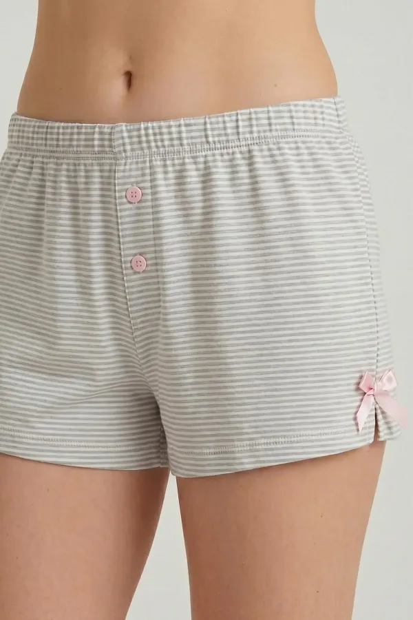 Egyptian Women's Cotton Striped Shorts Set Grey Egyptian Women's Cotton Striped Shorts Set Grey