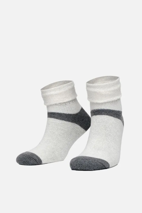 Mısırlı Kadın Alpaka Yünü Kışlık Kıvrık Tekli Soket Çorap Ekru