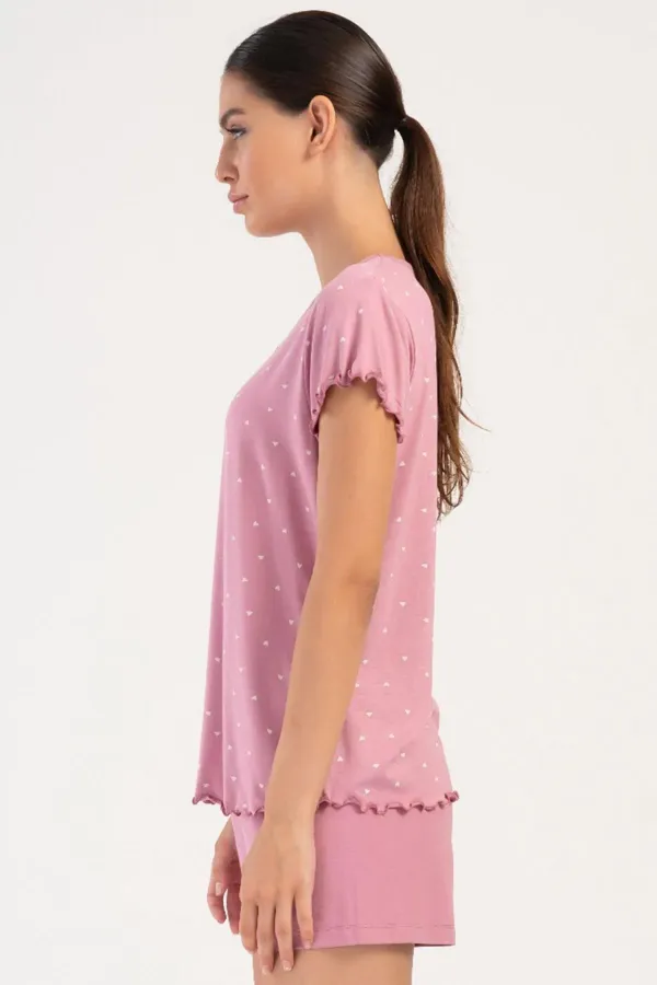 Mısırlı Kadın Viskon Kısa Kollu Şort Pijama Takımı Pembe