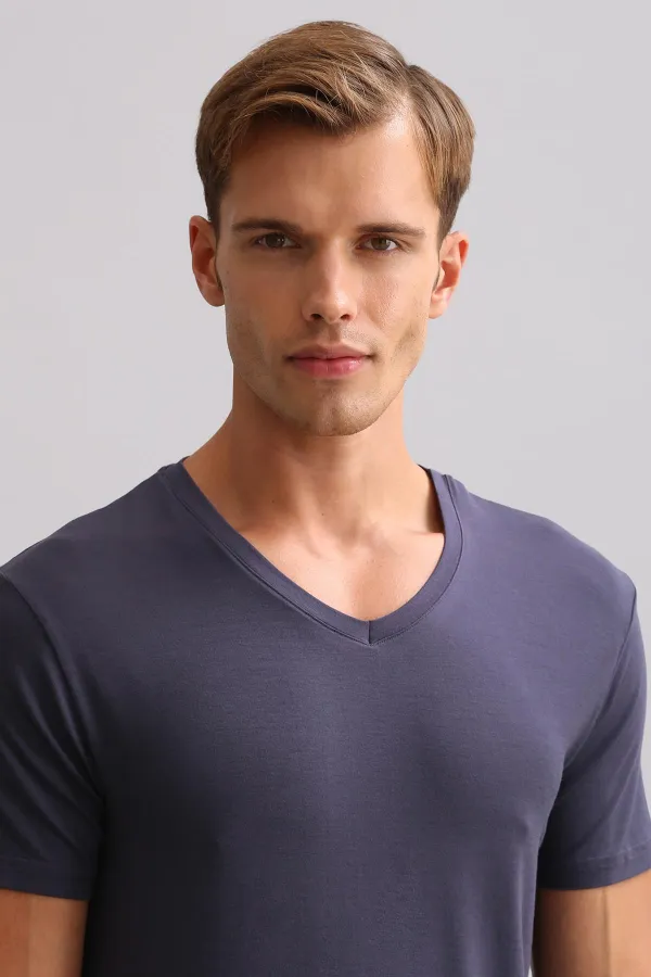 Débardeur/T-shirt ZEUS LUXURY en coton biologique égyptien, coupe classique, col en V, anthracite