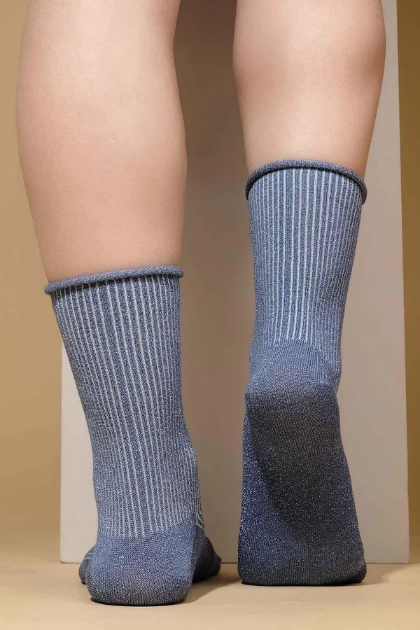 Mısırlı Kadın Bambu Simli Soket Çorap Mavi