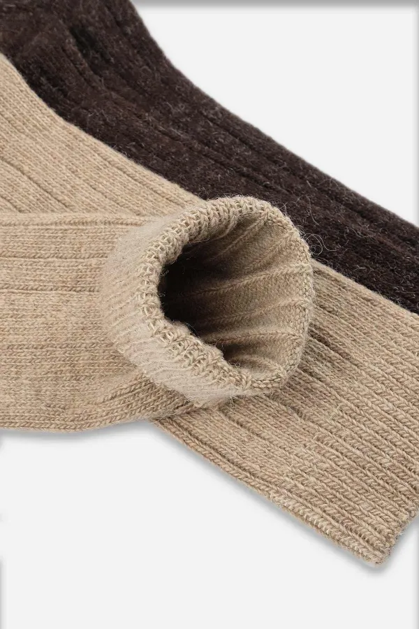 Mısırlı Men's Alpaca Wool 2 Pairs Ankle Socks Beige/Brown