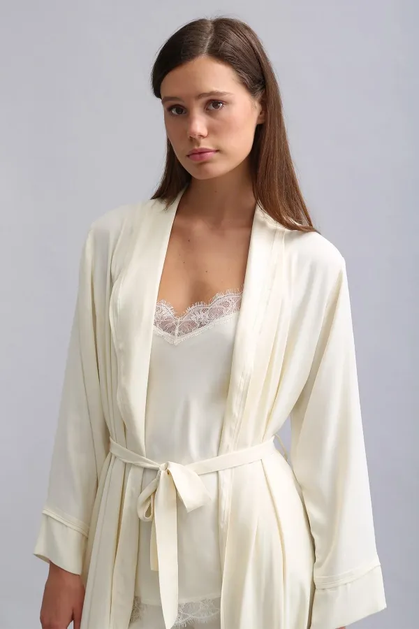 Mısırlı Kadın Bambu Sabahlık Ekru
