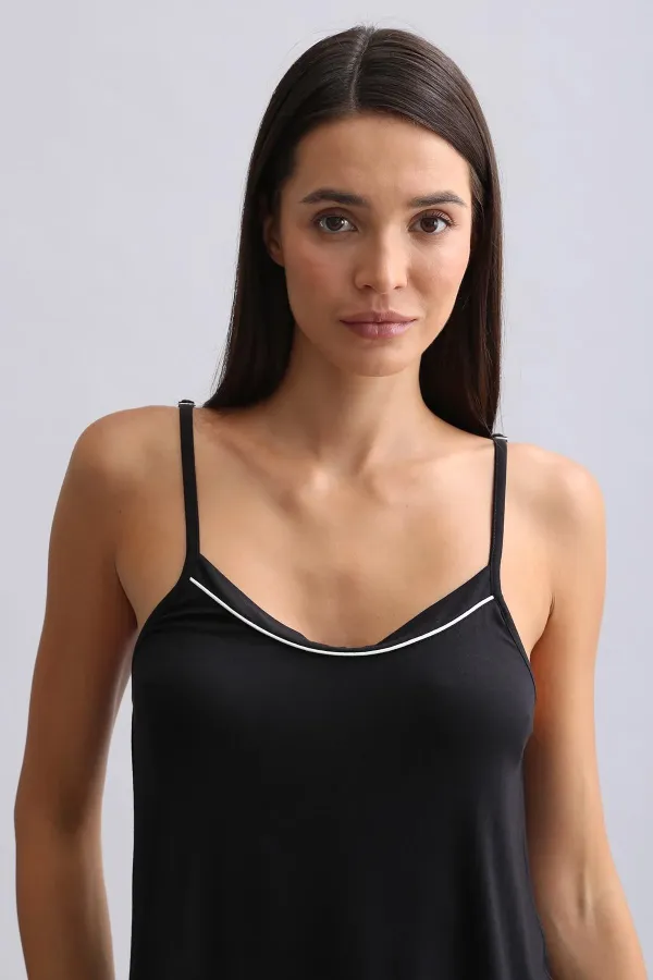 Women's Modal Thin Strap Pajama Top Black