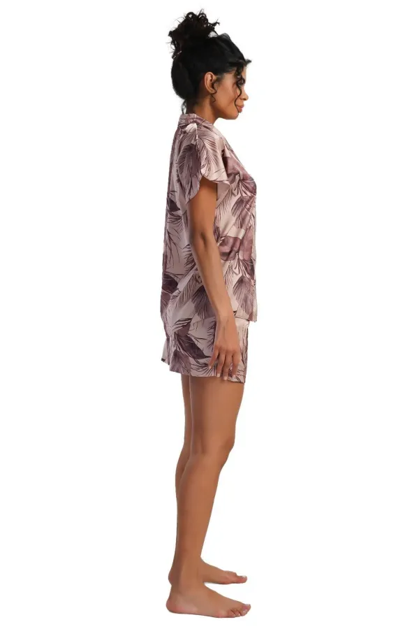 Mısırlı Kadın SATEN Kısa Kollu Şort Pijama Takımı Krem