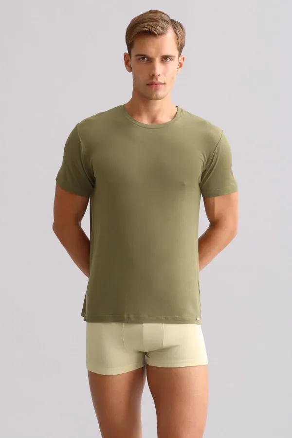 Mısırlı BAMBOO ZEUS LUXURY Regular Fit Crew Neck Undershirt/T-Shirt Khaki Olive