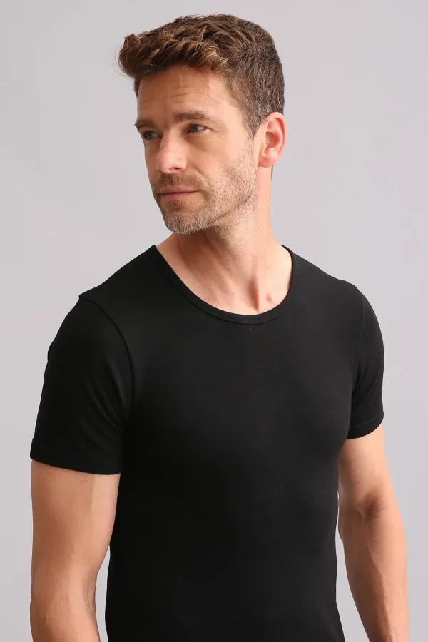 Sous-vêtement thermique en bambou égyptien noir à col rond