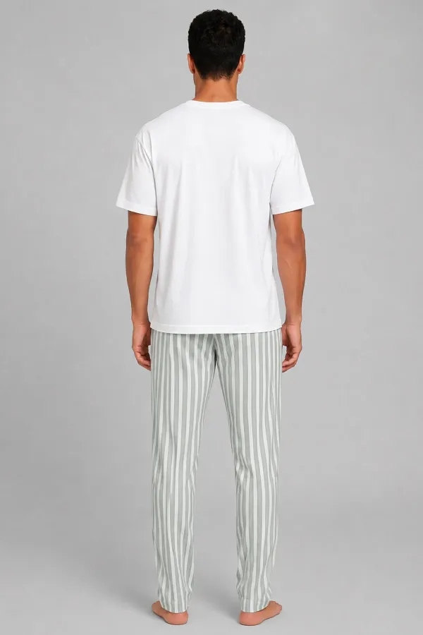 Egyptian Men's Cotton Striped Pajama Set White-Aqua Green Egyptian Men's Cotton Striped Pajama Set White-Aqua Green