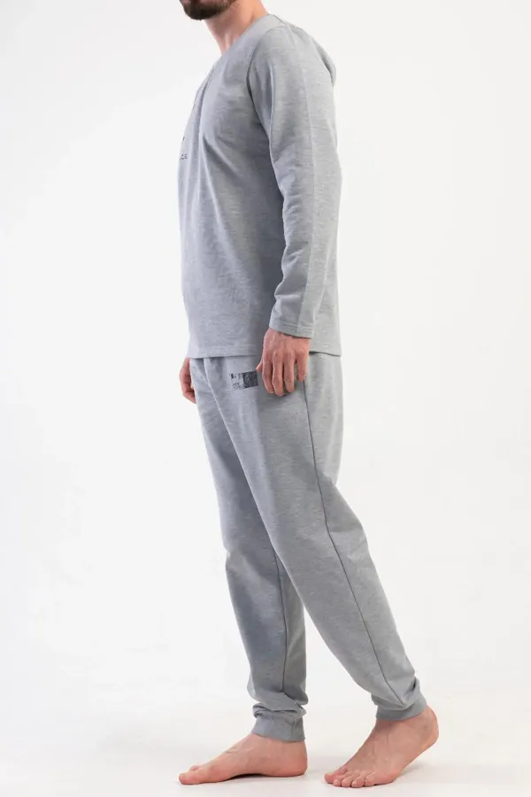 Mısırlı Erkek İki İplik Bisiklet Yaka Uzun Kollu Pijama Takımı Gri Melanj