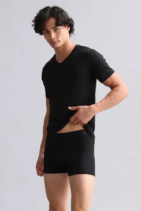 Débardeur/T-shirt noir à col en V, coupe ajustée, en bambou égyptien Hercules