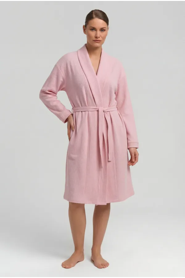 Robe courte gaufrée en coton pour femme, rose clair, style égyptien