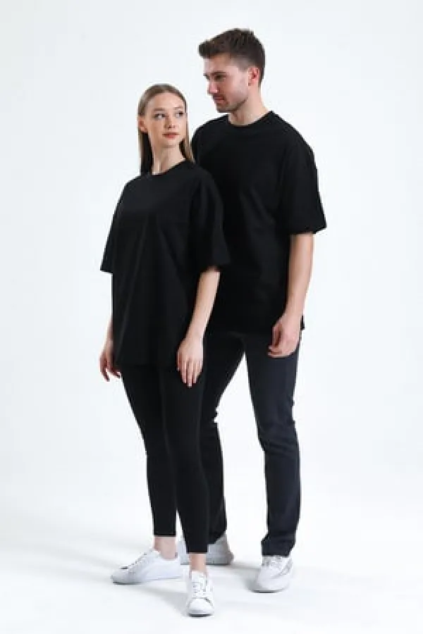 Mısırlı Unisex Pamuklu Oversize Relax Fit Tişört Siyah