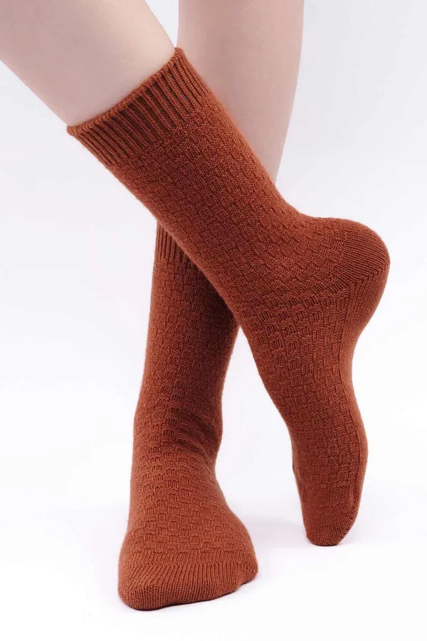 Mısırlı Kadın Koyun Yünü Tekli Soket Çorap Kiremit
