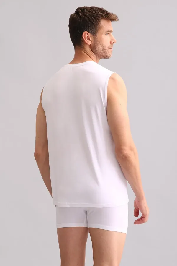Mısırlı BAMBOO ZEUS Regular Fit Crew Neck Athletic Tank Top / T-Shirt White