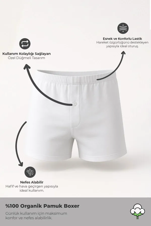 Mısırlı ORGANIC Cotton Relax Loose Fit Button-Down Extra Wide Leg Boxer Shorts White