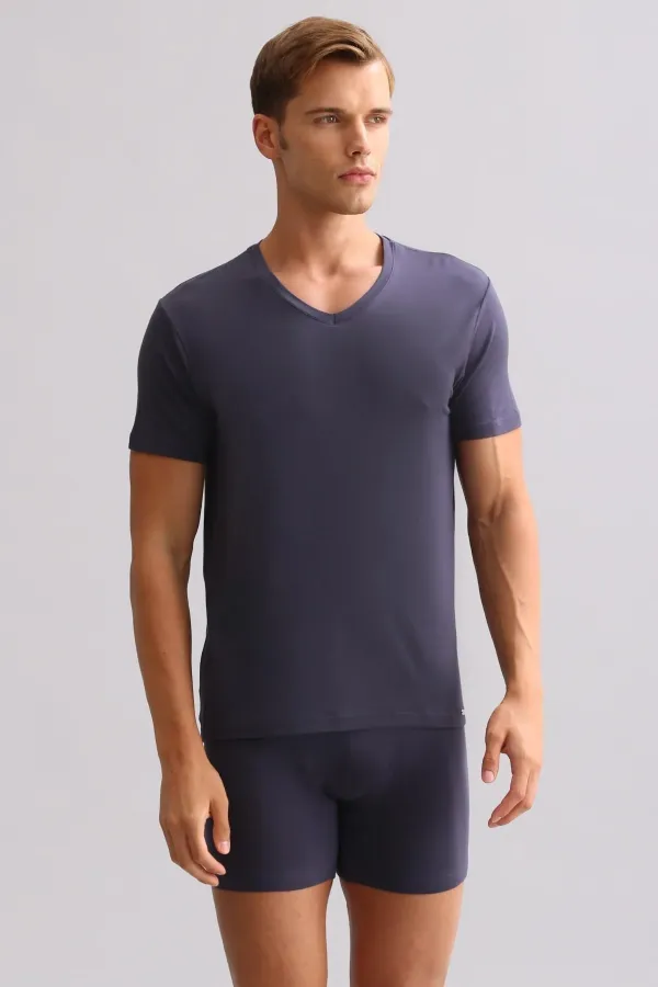 Débardeur/T-shirt de luxe en bambou égyptien Zeus, coupe classique, col en V, anthracite