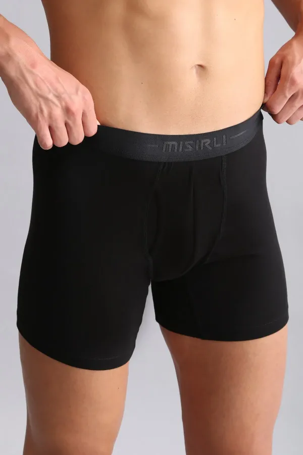 Boxer long SPARTACUS PLUS PERFORMANCE en coton biologique égyptien, noir