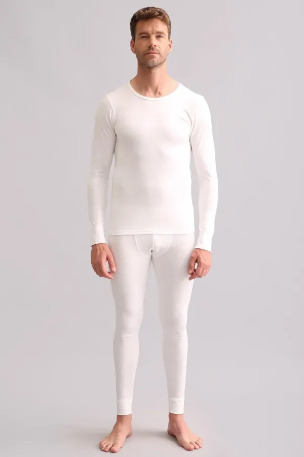 Sous-vêtement/sweat-shirt thermique en bambou égyptien à manches longues et col rond, écru