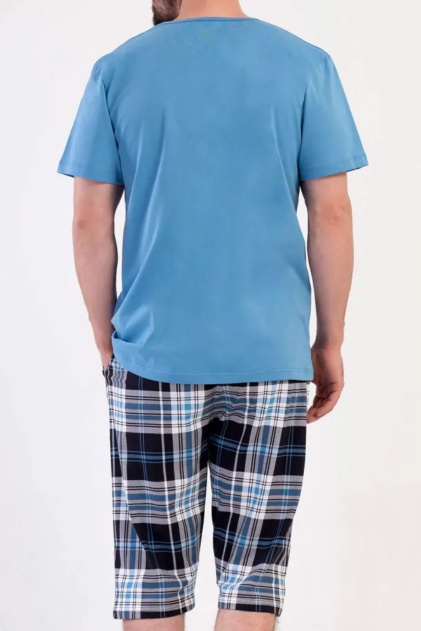 Ensemble Capri à manches courtes à motifs pour homme, bleu, style égyptien