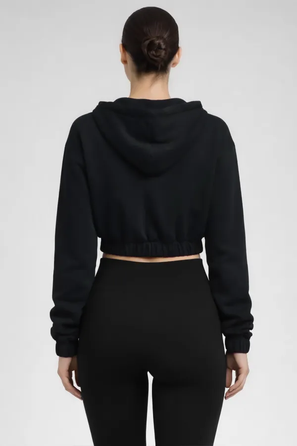 Mısırlı Women's Modal Zip-Up Crop Sweatshirt Athracite