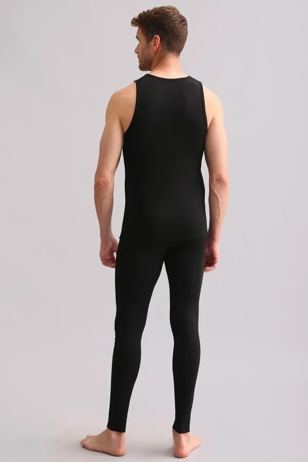 Débardeur/T-shirt de sport thermique en bambou égyptien à col en V noir