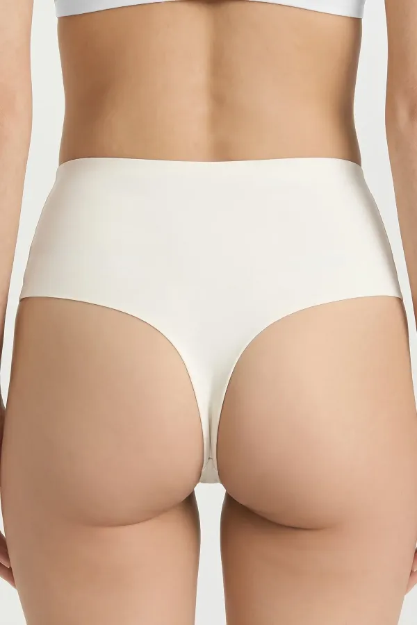 Egyptian Laser Cut High Waist Thong, Ecru