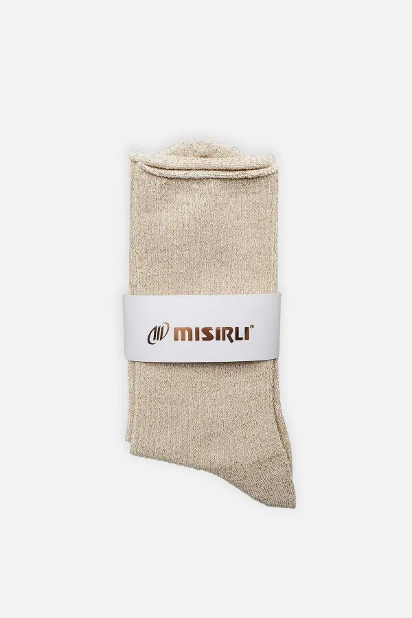Mısırlı Kadın Bambu Simli Soket Çorap Bej