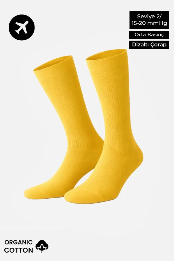 Chaussettes hautes unisexes en coton biologique égyptien pour l'aviation et les pilotes, couleur moutarde, avec technologie de serrage spéciale