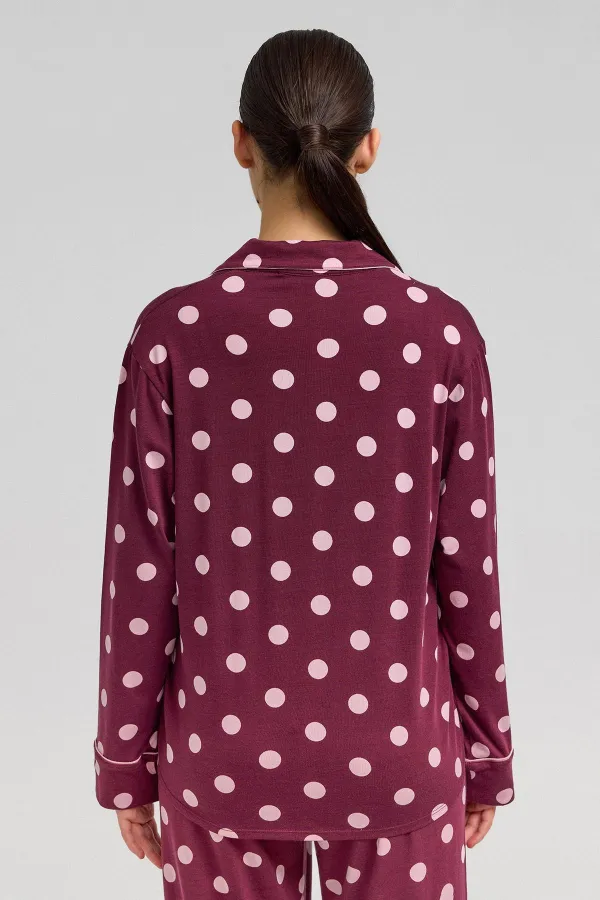 Mısırlı Women's Modal Polka Dot Pajama Set Burgundy