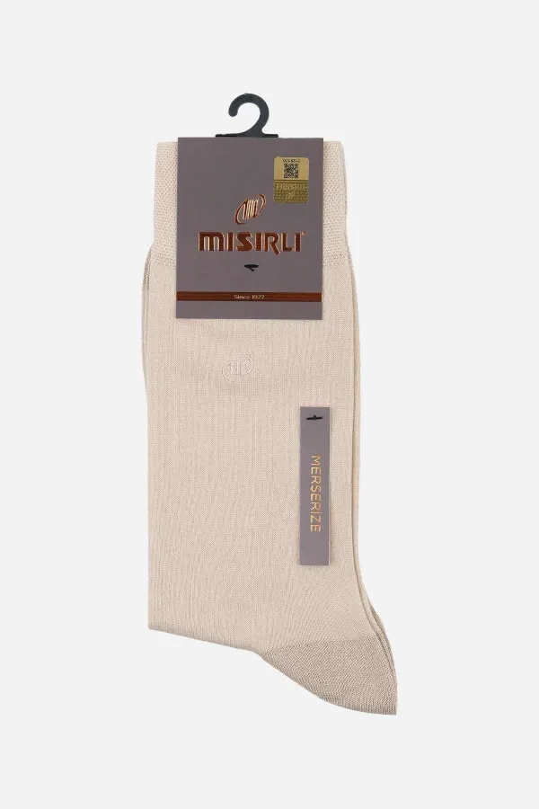 Mısırlı Erkek Merserize Tekli Nakışlı Süper İnce Soket Çorap Bej