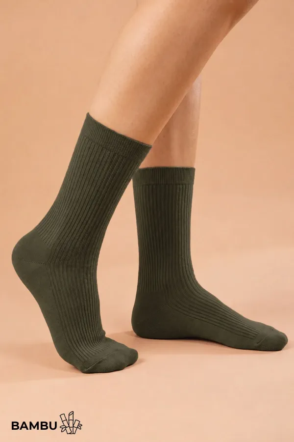 Egyptian Unisex Bamboo Flight and Pilot Socks with Special Tightening Technology, Dark Khaki