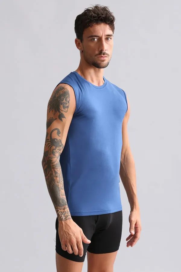 Mısırlı Modal By TENCEL HERCULES Slim Fit Bisiklet Yaka Sporcu Atlet / T-Shirt Gece Mavisi