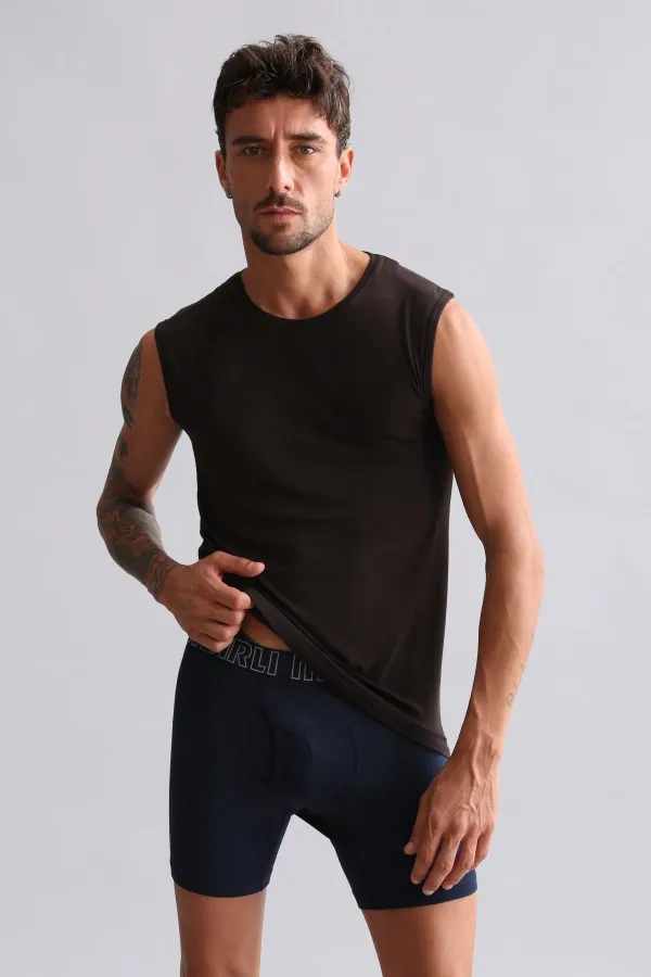 Débardeur/T-shirt de sport marron à col rond en modal égyptien TENCEL HERCULES