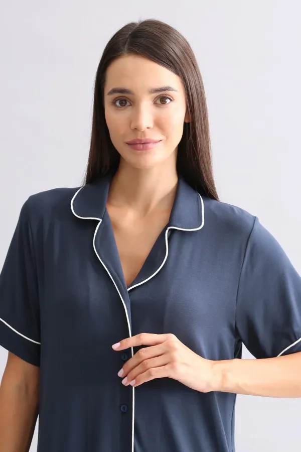 Mısırlı Kadın Modal Gecelik Gece Mavisi