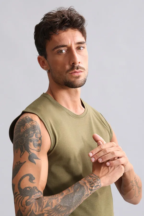 Mısırlı Modal By TENCEL HERCULES Slim Fit Bisiklet Yaka Sporcu Atlet / T-Shirt Koyu Haki