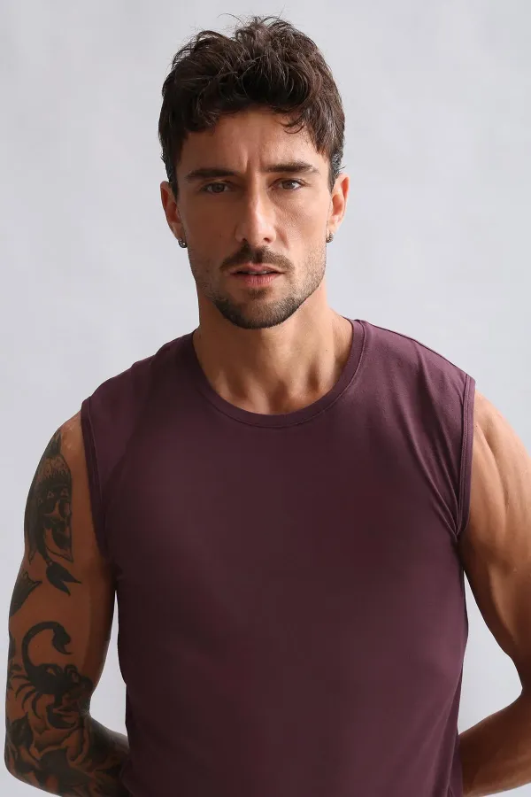 Mısırlı ORGANIC Pamuklu HERCULES Slim Fit Bisiklet Yaka Sporcu Atlet / T-Shirt Mor