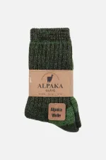 Chaussettes d'hiver unisexes Aytuğ en laine éponge d'alpaga marron-vert