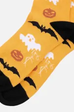 Aytuğ Women's Cotton Halloween Themed Ankle Socks Yellow