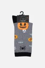 Aytuğ Men's Cotton Halloween Themed Ankle Socks Grey