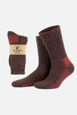 Chaussettes d'hiver unisexes Aytuğ en laine éponge d'alpaga, marron-rouge