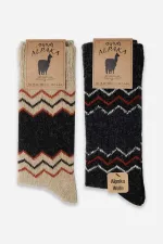 Aytuğ Men's Alpaca Wool Winter Socks (2 Pairs) Beige-Brown