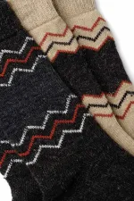 Aytuğ Men's Alpaca Wool Winter Socks (2 Pairs) Beige-Brown