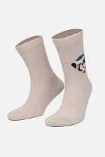 Aytuğ Women's Plush Thermal Single Dog Pattern Christmas Themed Socks Dog Design